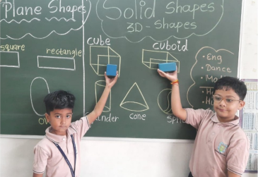 Students of Grade-1 classified difference between plane shapes and Solid shapes