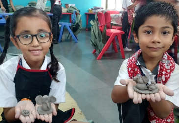 Students of K1 and K2 used their imagination and creativity to make the models of Ganesha idol from clay