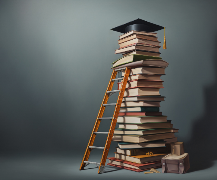 Illustration of graduation cap and books at CBSE School